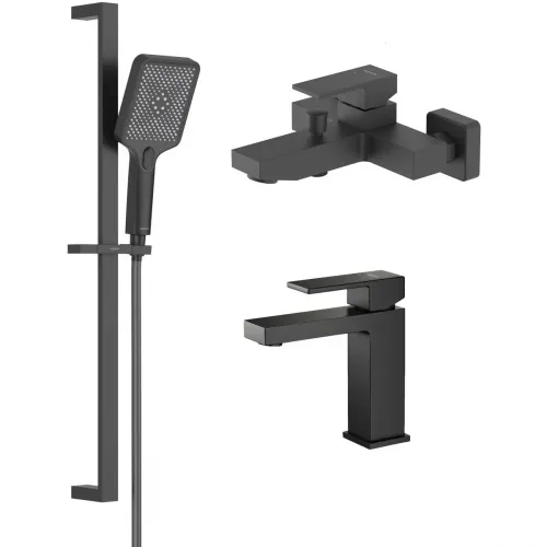 Комплект смесителей Aquatek Либра AQ1630MB с душевым гарнитуром, черный матовый