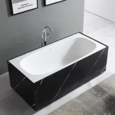 Ванна из литьевого мрамора Abber Blitz AS9501WL 180x85 см, отдельностоящая, черный/белый