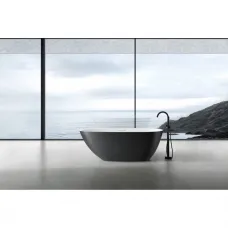 Ванна из литьевого мрамора Abber Dortmund AM9911BW 170x75 см, отдельностоящая, белый матовый/черный матовый