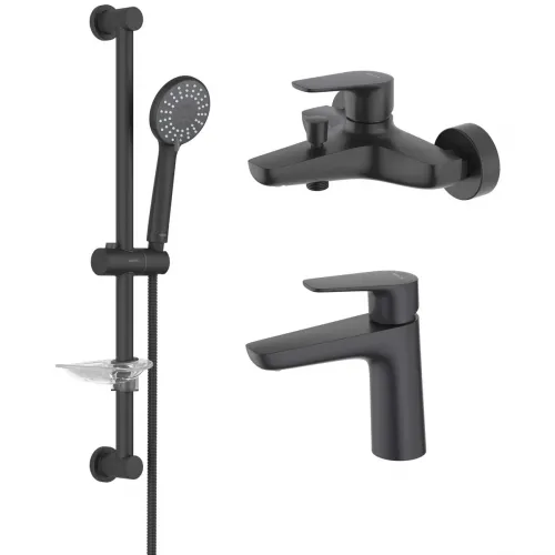 Комплект смесителей Aquatek Бетта AQ1130MB с душевым гарнитуром, черный матовый