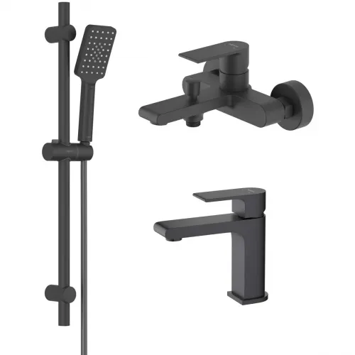 Комплект смесителей Aquatek Лира AQ1430MB с душевым гарнитуром, черный матовый