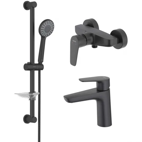 Комплект смесителей Aquatek Бетта AQ1131MB с душевым гарнитуром, черный матовый