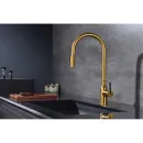 Смеситель для кухни Paulmark Universal Un213880-BG с подключением к фильтру, выдвижным изливом, золотой матовый