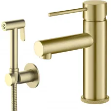 Смеситель для раковины Timo Saona 2360/17G с гигиеническим душем, золотой матовый