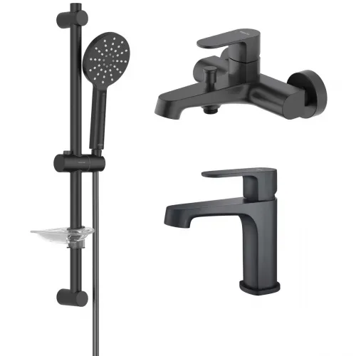Комплект смесителей Aquatek Оберон AQ1230MB с душевым гарнитуром, черный матовый