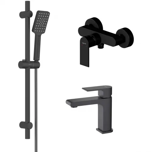Комплект смесителей Aquatek Лира AQ1431MB с душевым гарнитуром, черный матовый