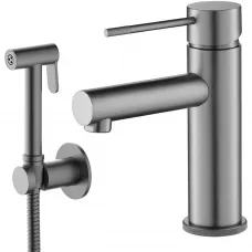 Смеситель для раковины Timo Saona 2360/18G с гигиеническим душем, вороненая сталь