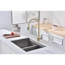 Смеситель для кухни Paulmark Universal Un213880-SBG с подключением к фильтру, выдвижным изливом, светлое золото матовый