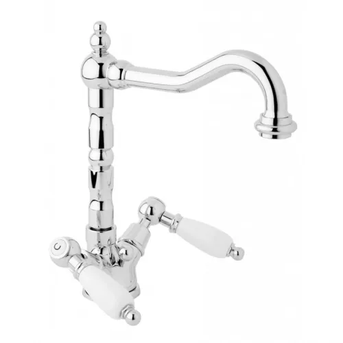 Смеситель для раковины с донным клапаном хром, ручки белые Cezares First FIRST-LS2-01-Bi