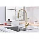 Смеситель для кухни Paulmark Universal Un213880-SBG с подключением к фильтру, выдвижным изливом, светлое золото матовый