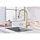 Смеситель для кухни Paulmark Universal Un213880-SBG с подключением к фильтру, выдвижным изливом, светлое золото матовый