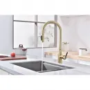 Смеситель для кухни Paulmark Universal Un213880-SBG с подключением к фильтру, выдвижным изливом, светлое золото матовый