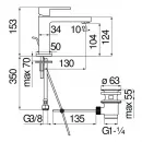 Смеситель для раковины Nobili Up UP94118/1BM с донным клапаном, черный матовый