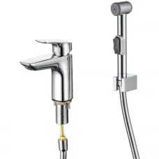 Смеситель для раковины Aquatek Вега AQ1012CR с гигиеническим душем, без донного клапана, хром