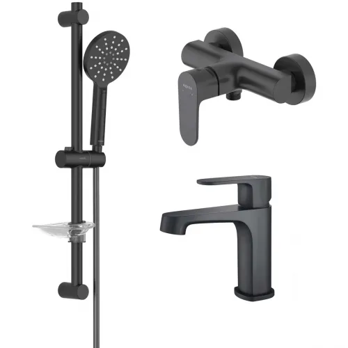 Комплект смесителей Aquatek Оберон AQ1231MB с душевым гарнитуром, черный матовый