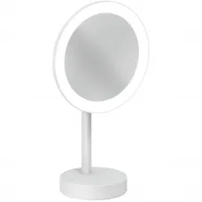 Зеркало косметическое Kludi Vela R 5899553F с 3x увеличением, настольное, с подсветкой, выключателем, белый матовый