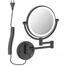 Зеркало косметическое Aquatek AQ4915MB с 5x увеличением, настенное, с подсветкой, выключателем, черный матовый